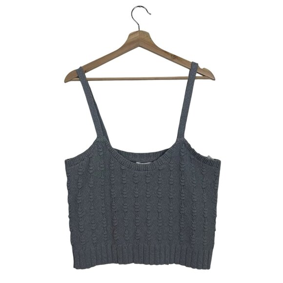 WEEKEND Los Angeles Cable Knit Crop Tank Top Size XL Gray Sweater Vest Layering - Picture 2 of 8
